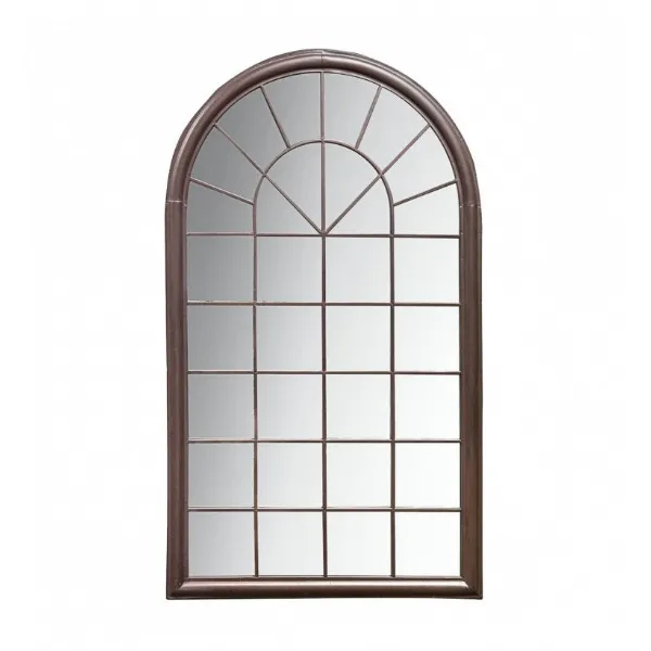 Brown Outdoor Multi Window Pane Arched Wall Mirror