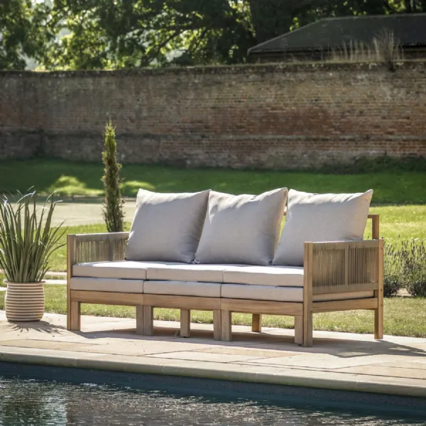 Acacia Wood Outdoor Pull Out Sofa Bed with Double Cushions