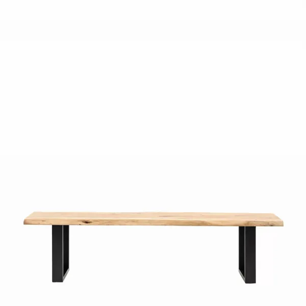 Natural Wooden Large Dining Bench Black Metal Base