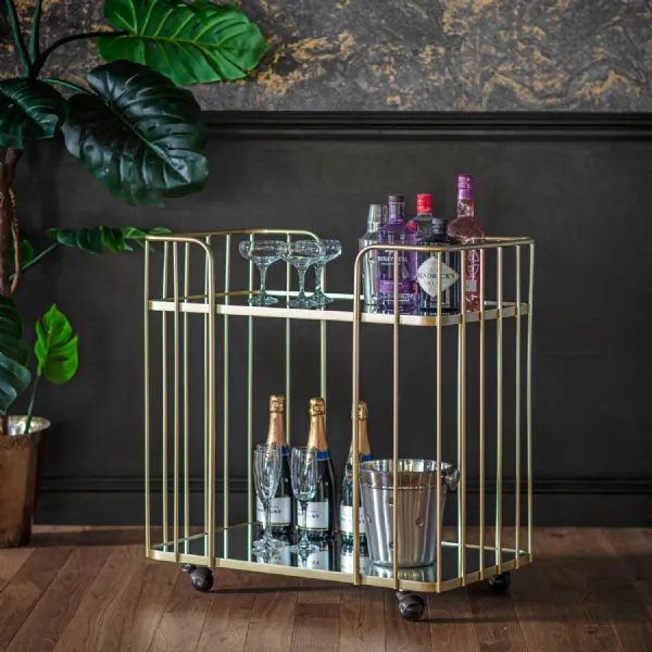 Champagne Gold Drinks Serving Trolley 2 Glass Shelves