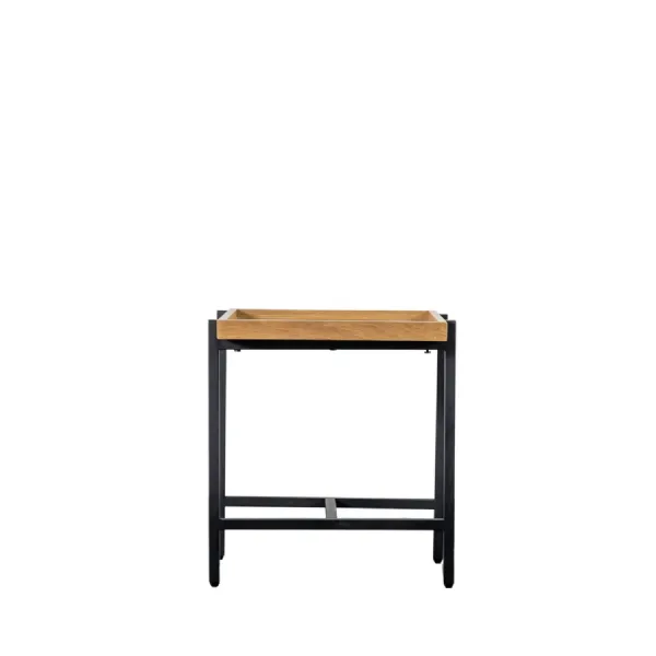 Natural Oak Tray Top 50cm Square Side Table Black Metal Frame