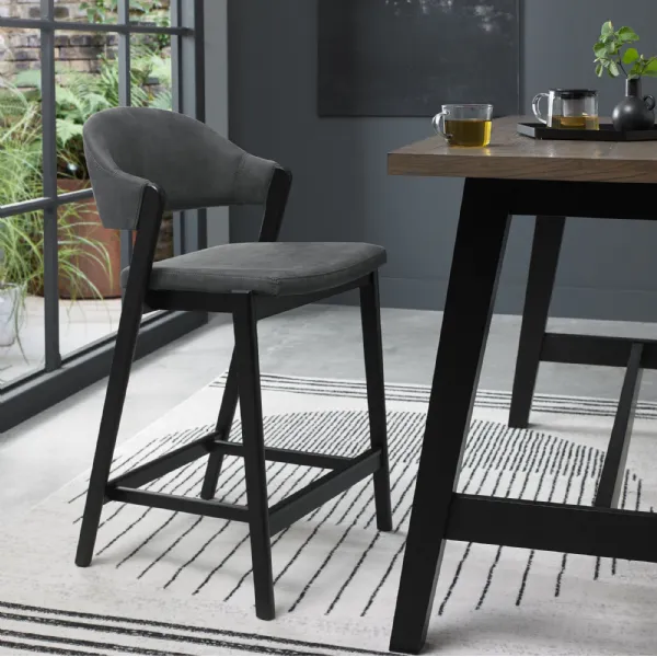 Camden Peppercorn Upholstered Bar Stool in a Dark Grey Fabric (Single)