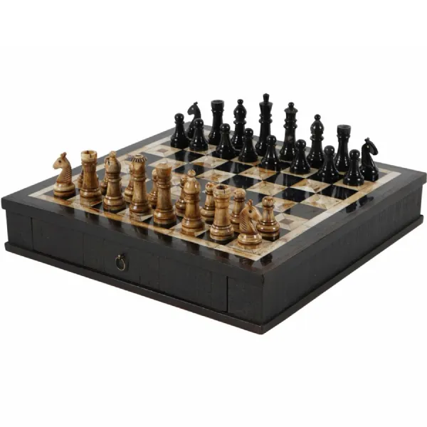 Traditional Hand Crafted Chess Set with Drawer