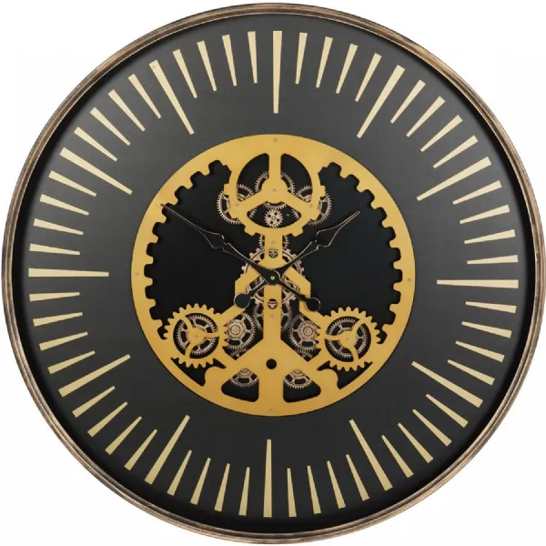 Black Round Wall Clock with Center Moving Cogs 100cm