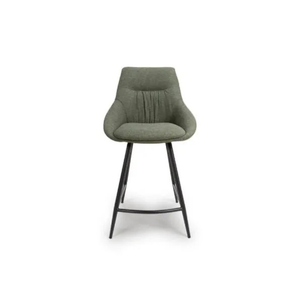 Green Fabric Counter Bar Chair Black Metal Legs