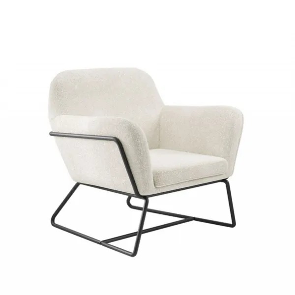 Ivory Fabric Armchair Black Metal Frame