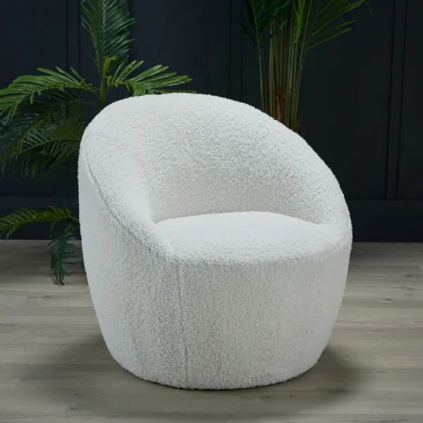 Soft White Boucle Fabric Curved Cocoon Occasional Tub Chair