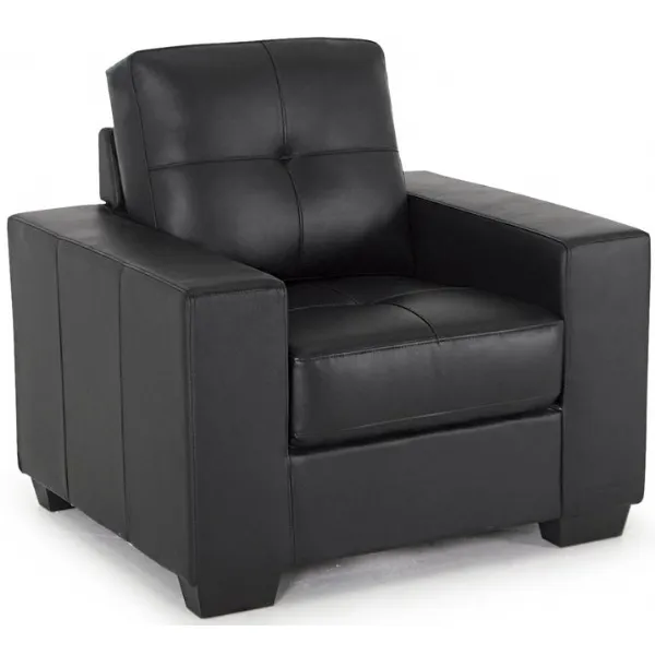 Chunky Black Leather 1 Seater Buttoned Armchair