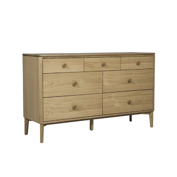 Natural Oak Wood 3 over 4 Wide Storage Chest of 7 Drawers