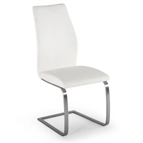 White Leather Dining Chair Brushed Steel Legs