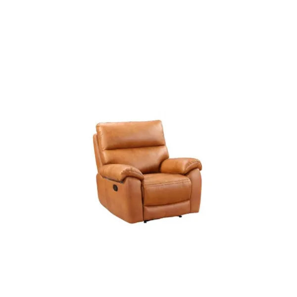 Tan Brown Leather Padded Manual Recliner Armchair