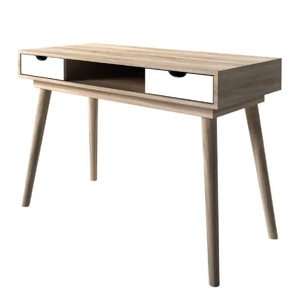 Scandi Oak Effect and White 2 Drawer Wooden Writing Laptop Desk Urban Chic