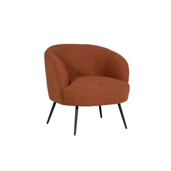 Rust Orange Boucle Fabric Occasional Tub Chair Black Legs