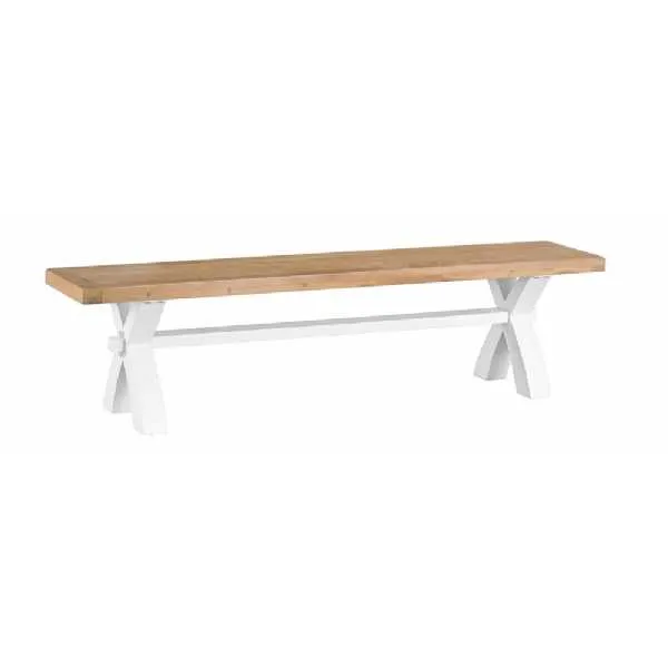 Moonlight White and Lime Washed Top Kitchen Dining Room Cross Leg Bench 46x180cm