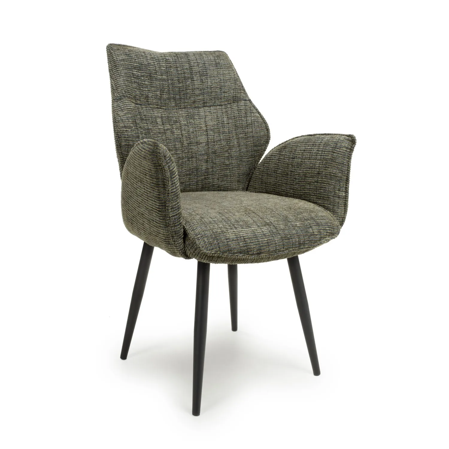 Green Tweed Fabric Swivel Dining Chair Black Metal Legs