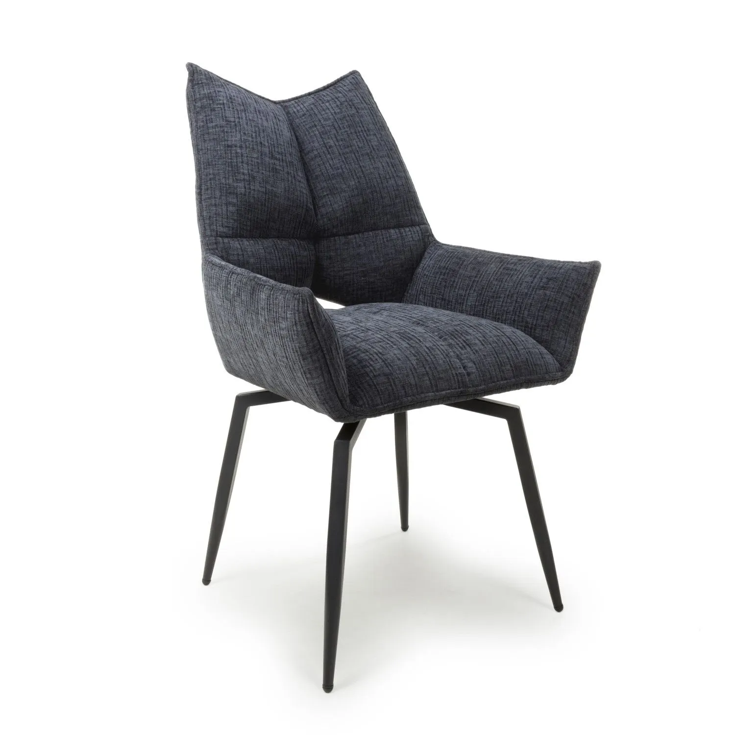 Charcoal Grey Textured Fabric Swivel Dining Chair Black Legs