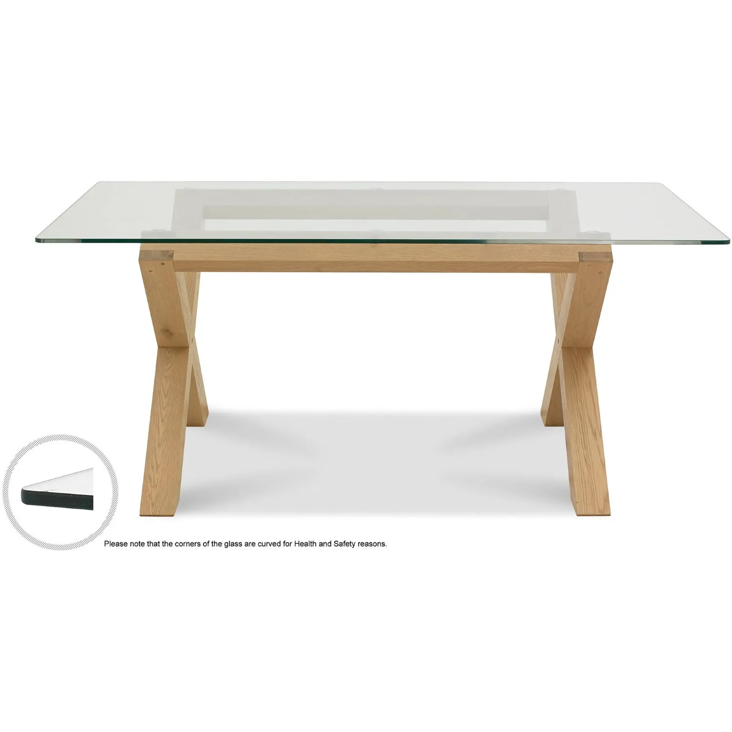 Light Oak X Base Glass Top Large Dining Table