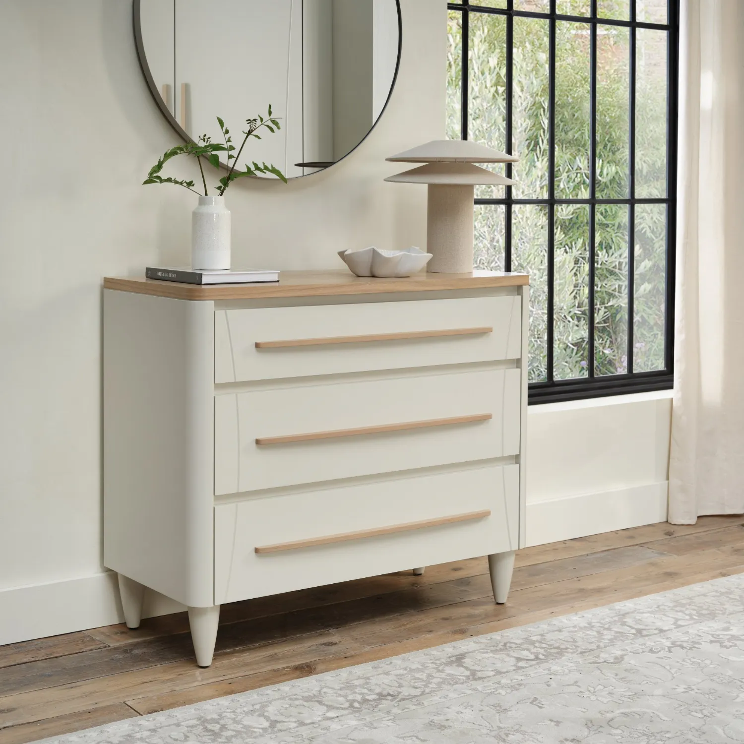 Light Grey Small Chest Of 3 Drawers with Oak Top