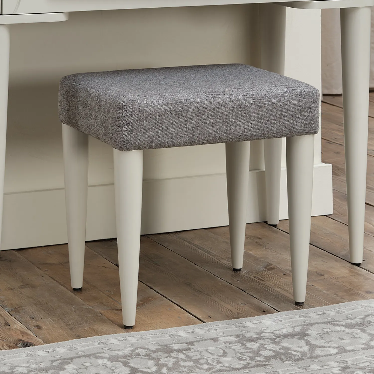 Light Grey Wood Dressing Table Stool Grey Fabric Seat Cms Furniture Boutique