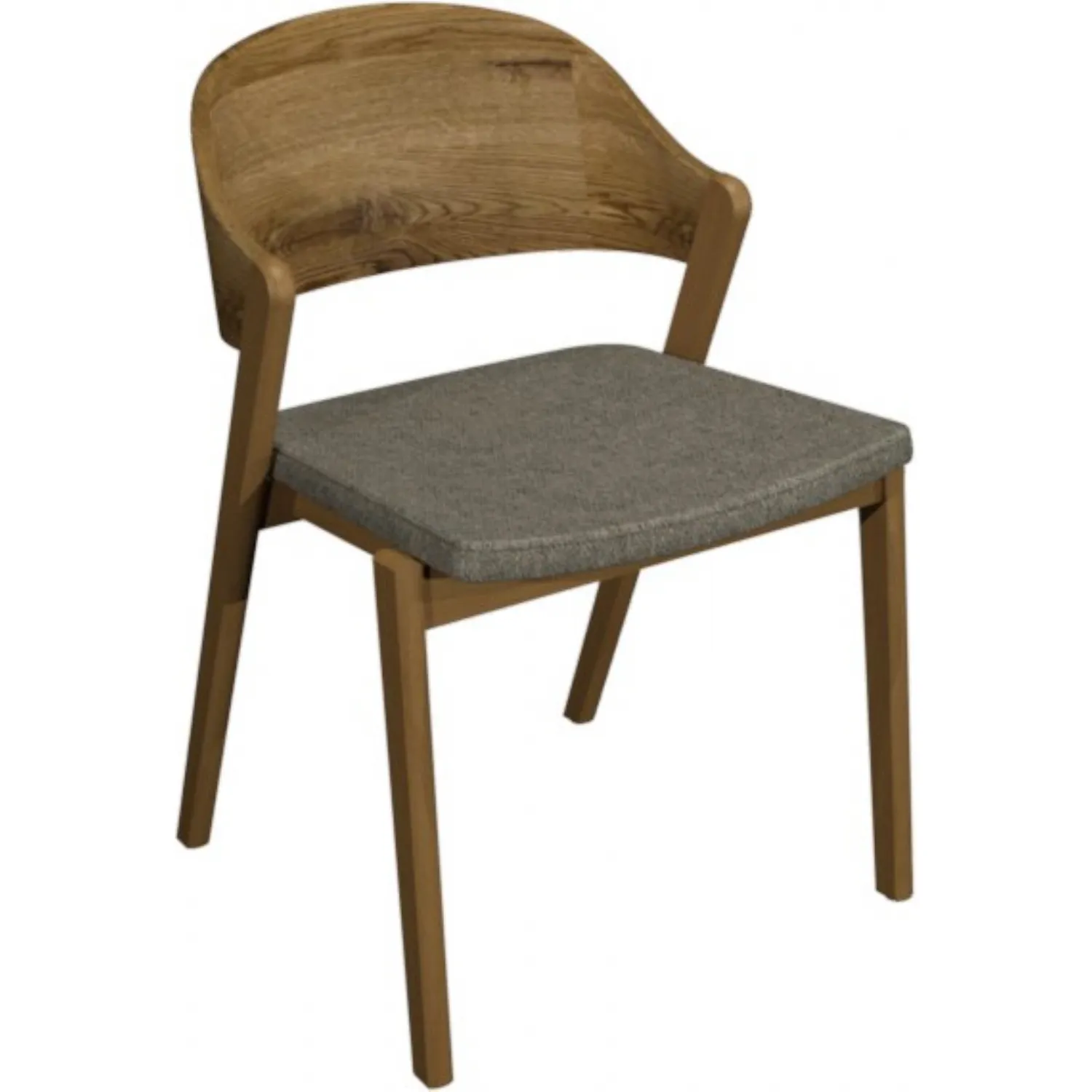 Rustic Oak Carved Back Dining Chair Grey Fabric Seat