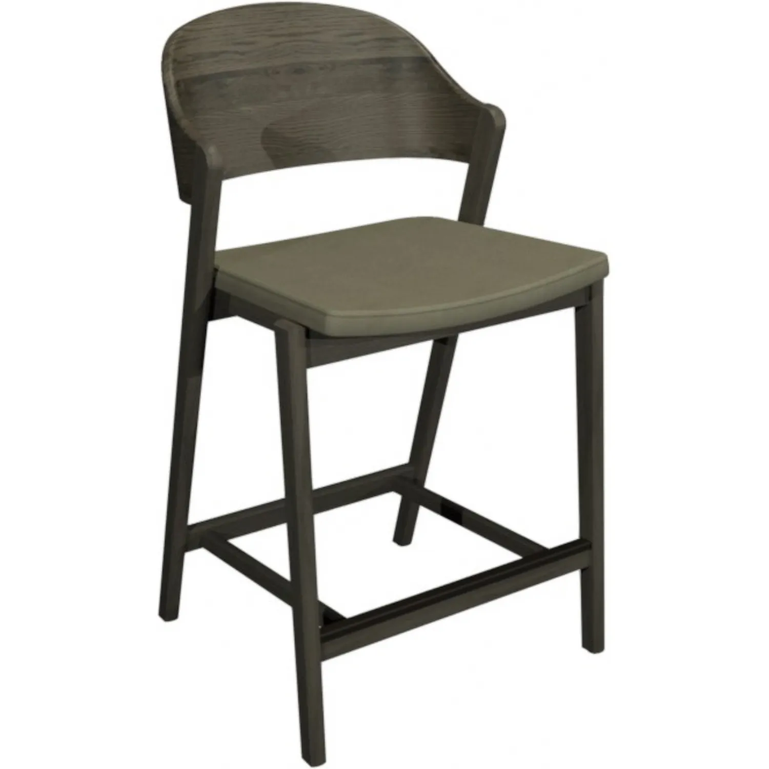 Grey Oiled Oak Carved Back Bar Stool Bonded Leather Seat