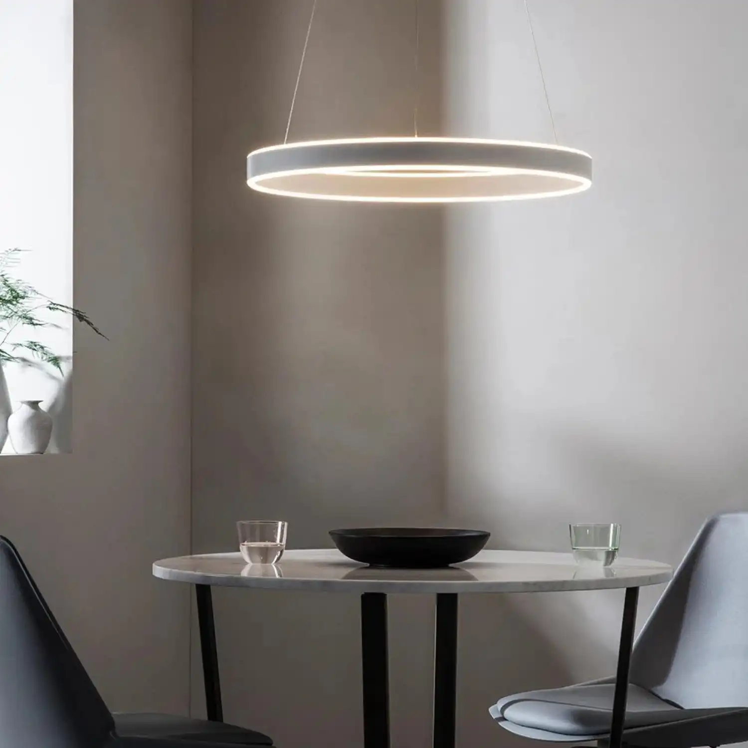 Circular Ring Acrylic and Steel Pendant Light in Matt Nickel