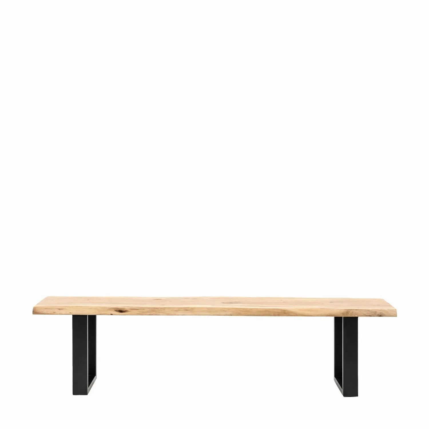 Natural Wooden Large Dining Bench Black Metal Base