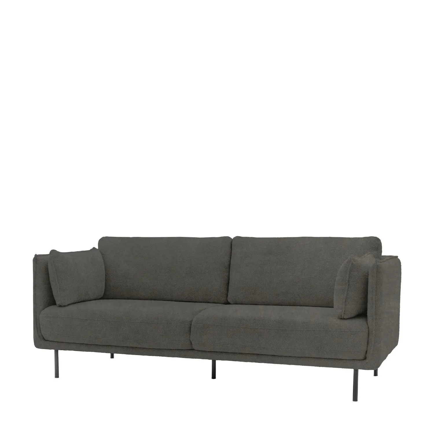 Grey Velvet Large 3 Seater Sofa Black Metal Legs