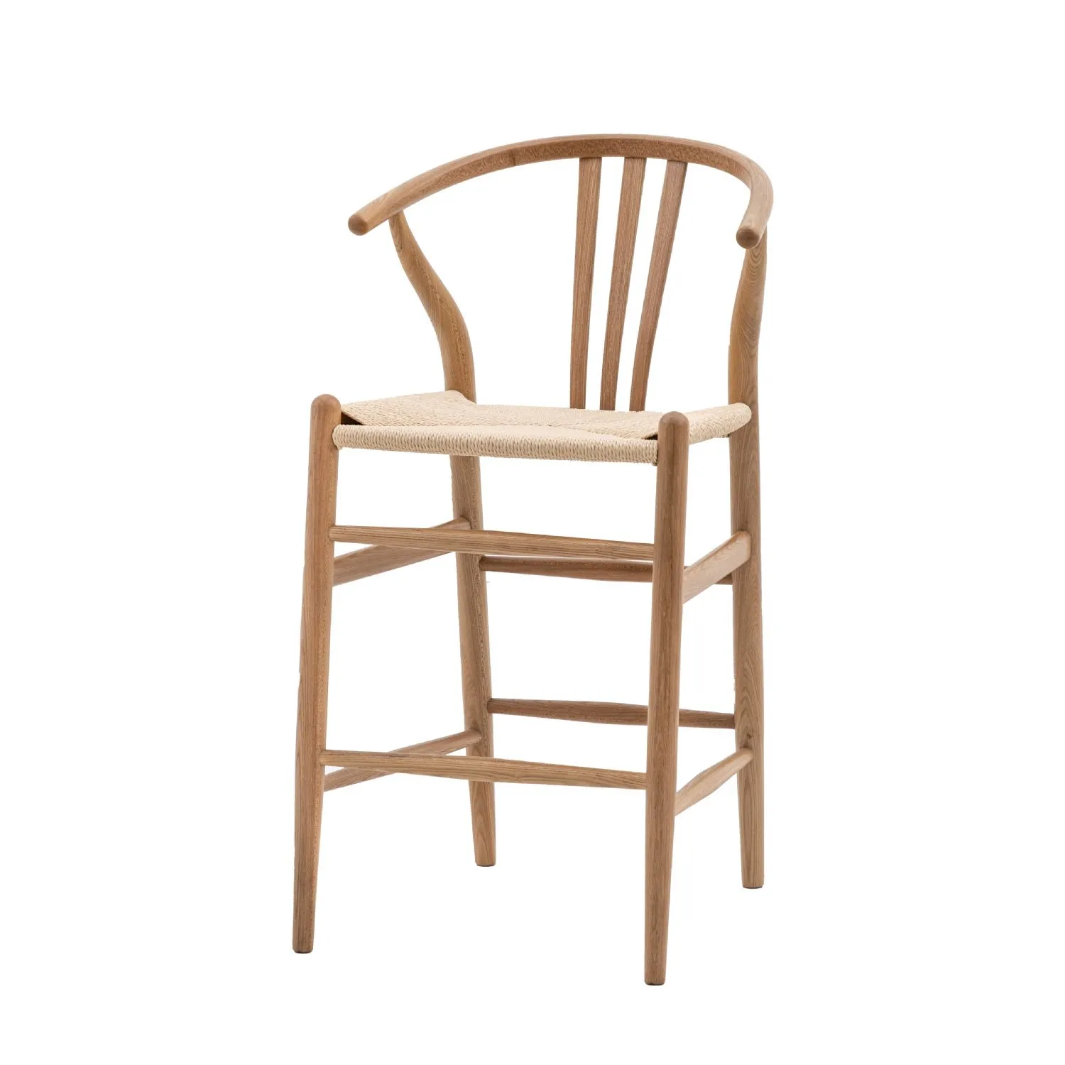 Wooden Curved Back Bar Stool with Woven Seat