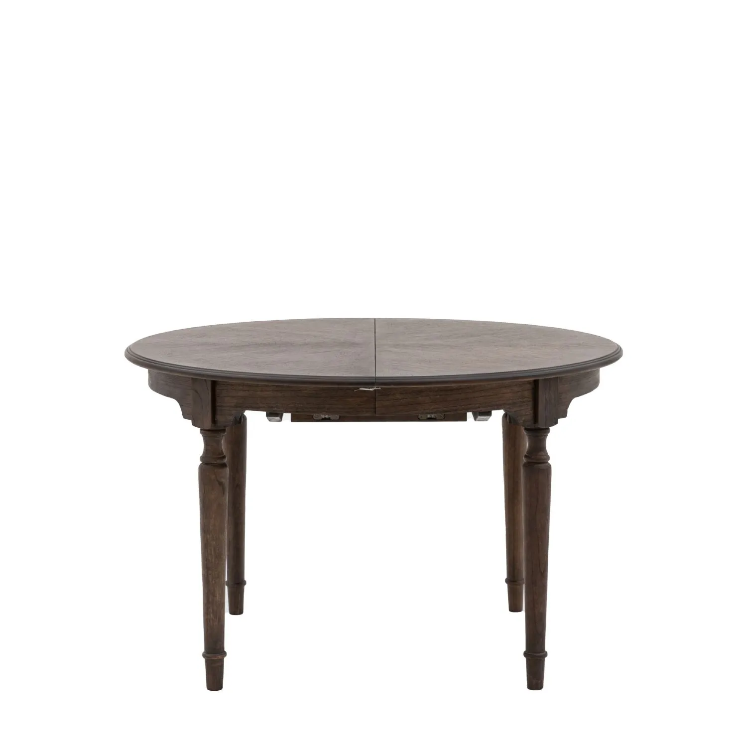 Dark Wood Extending Round Dining Table with Spindle Legs