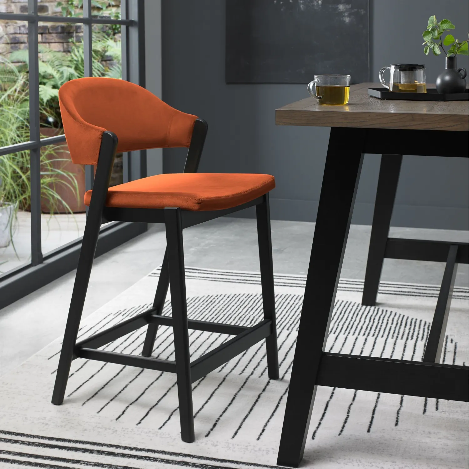 Camden Peppercorn Upholstered Bar Stool in an Rust Velvet Fabric (Single)