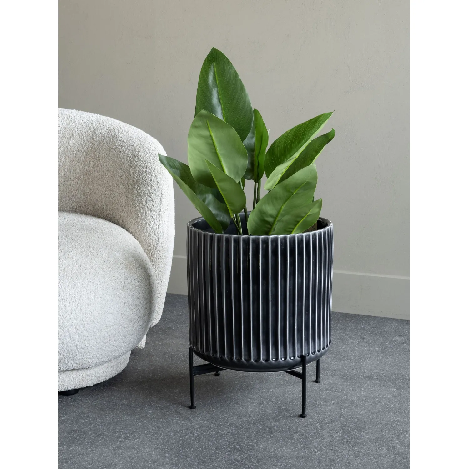 Large Black Glaze Ceramic Planter On Stand