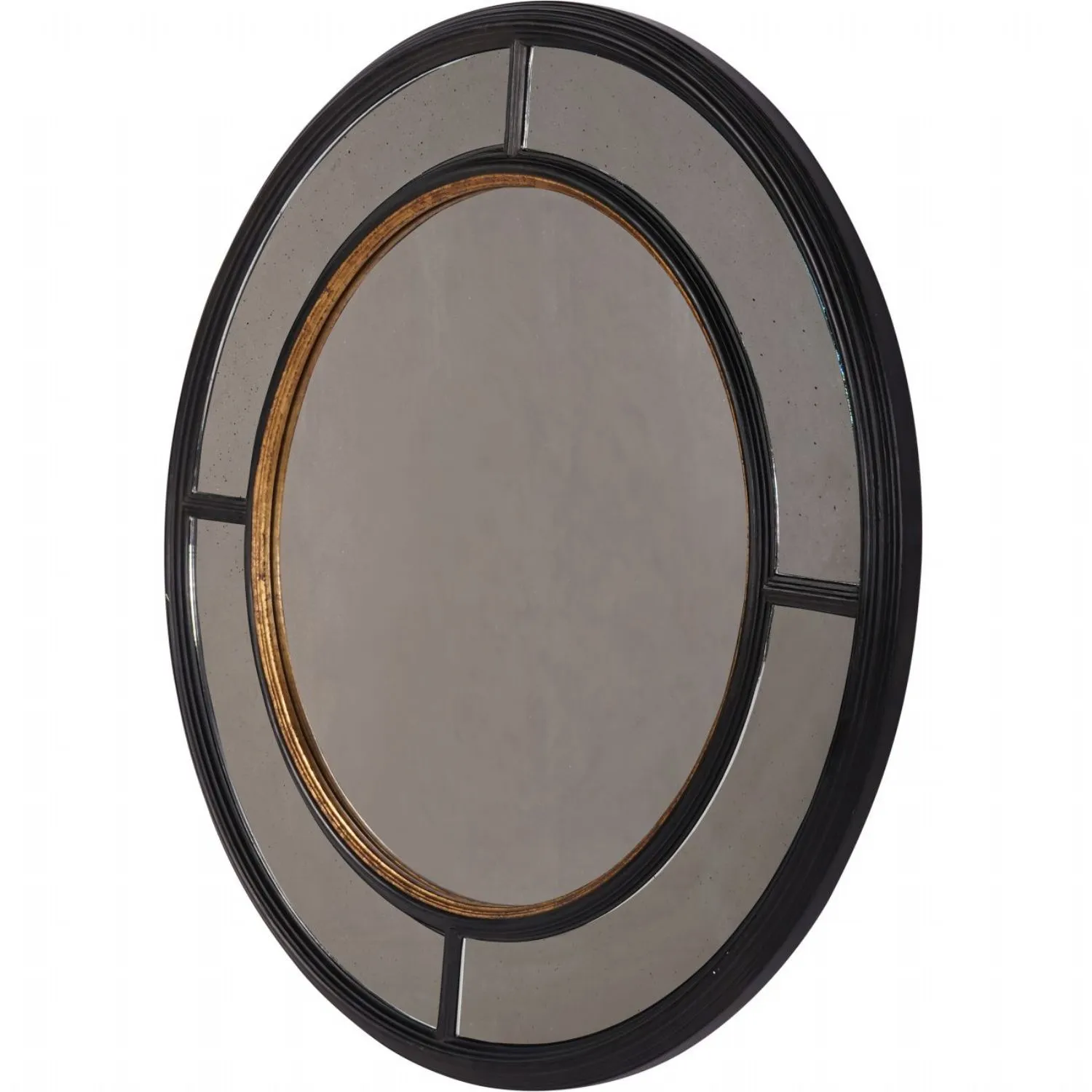 Antique Black Wood Round Wall Mirror 90cm Diameter