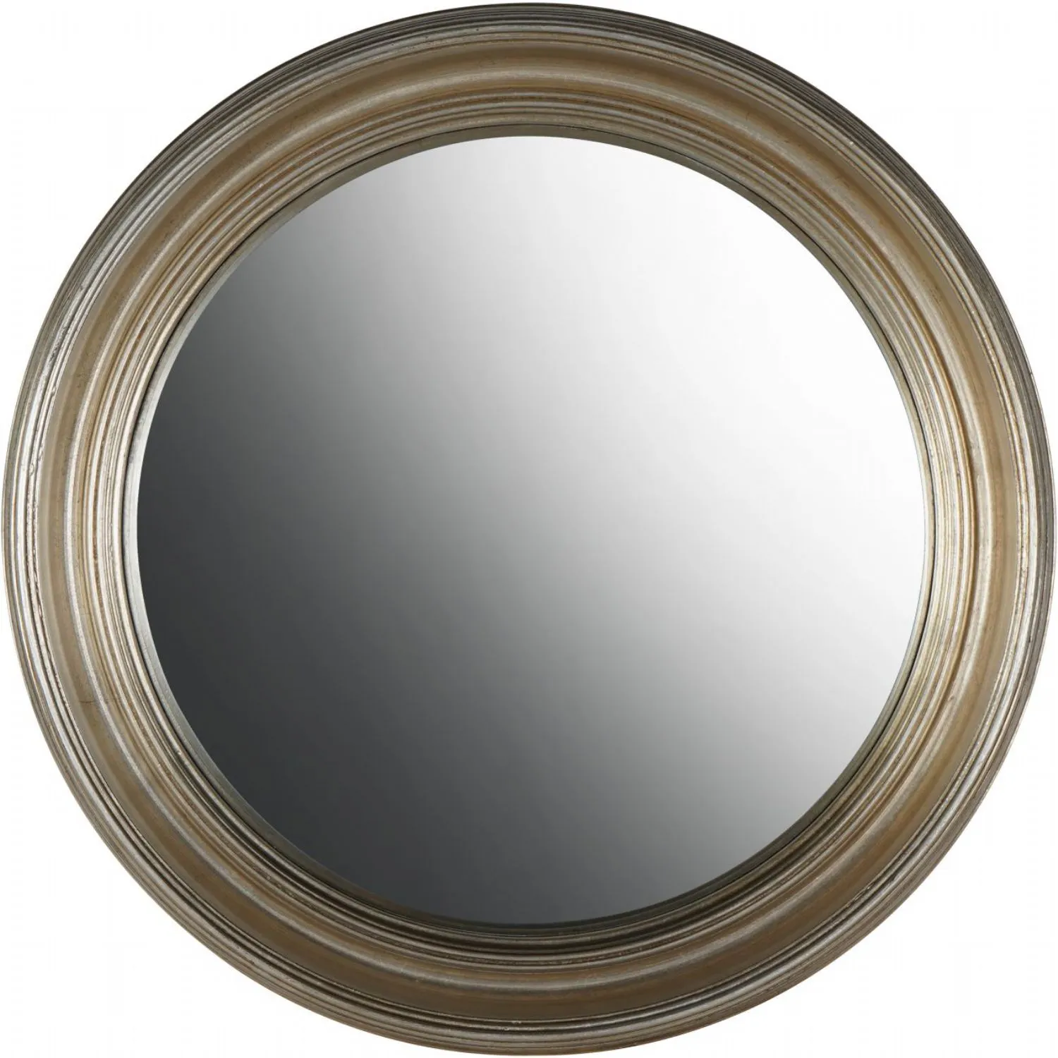 Medium Round Silver Wooden Convex Wall Mirror 70cm Dia