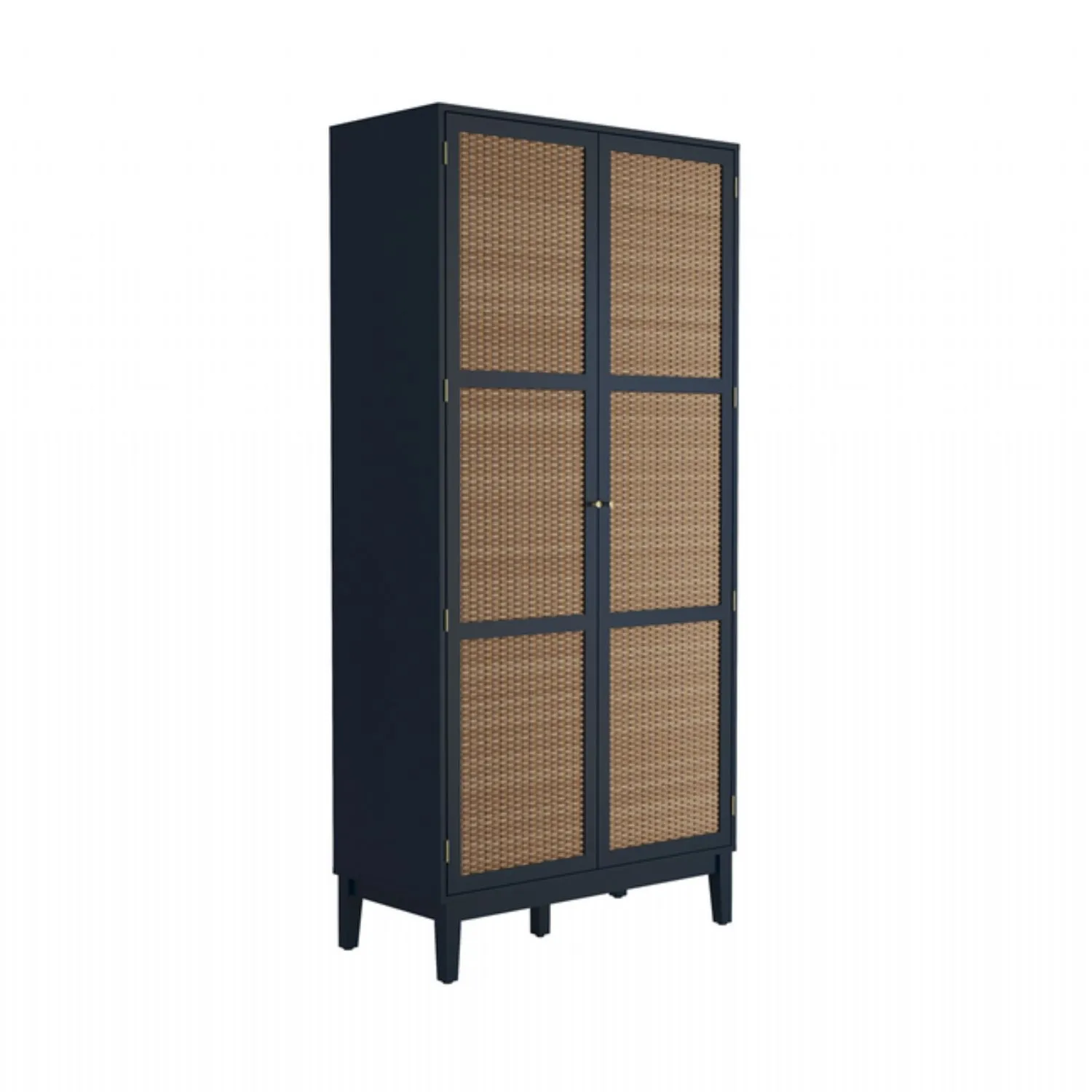 Blue Wooden 2 Door Double Wardrobe Rattan Door Fonts