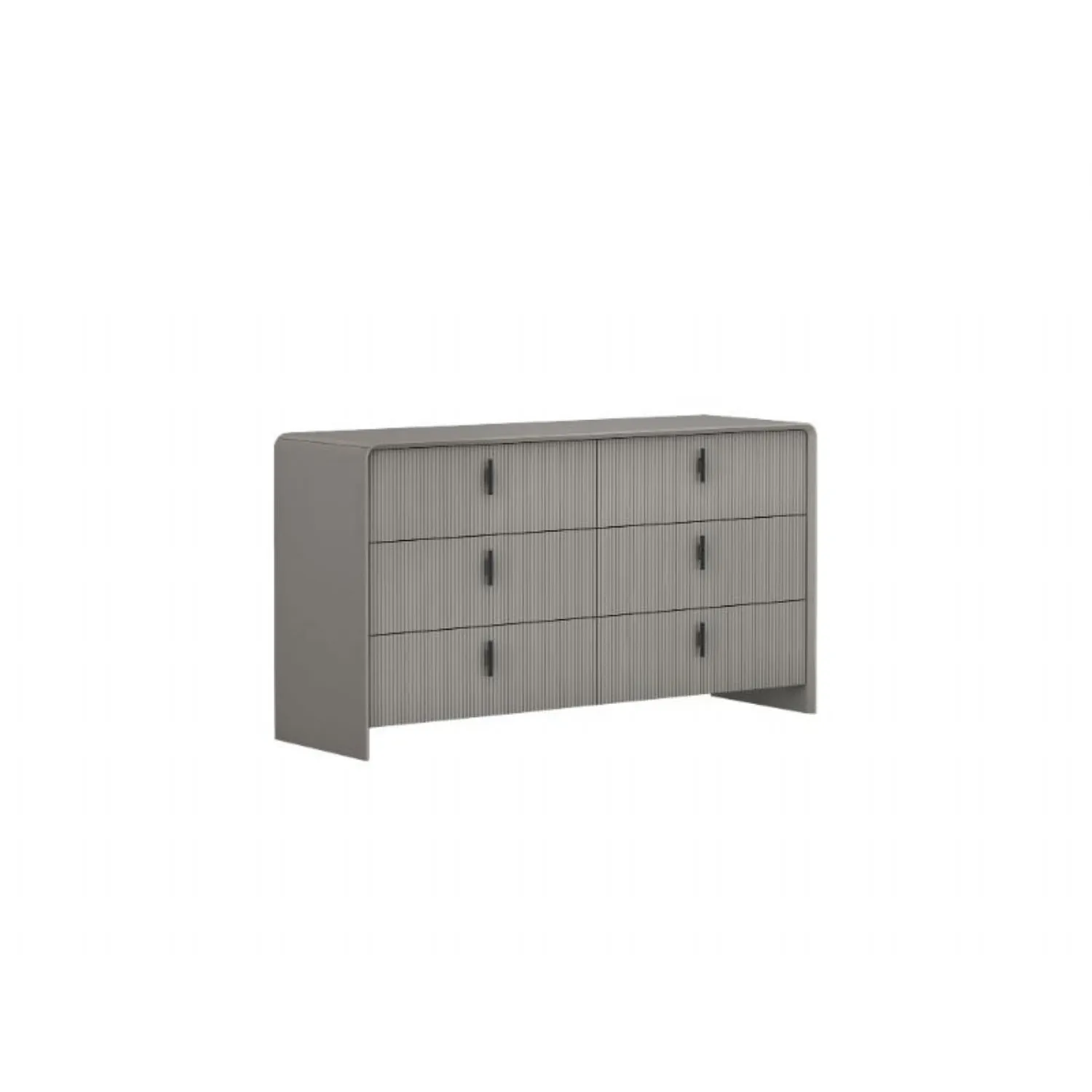 Grey Painted Patterned Curved Chest of 6 Drawers