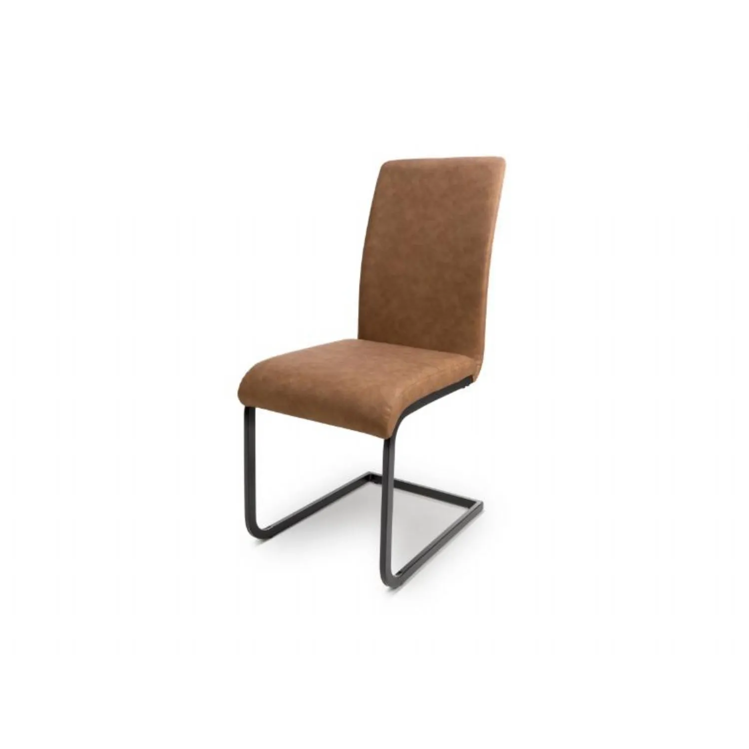 Tan Brown Leather Cantilever Dining Chair Black Metal Legs