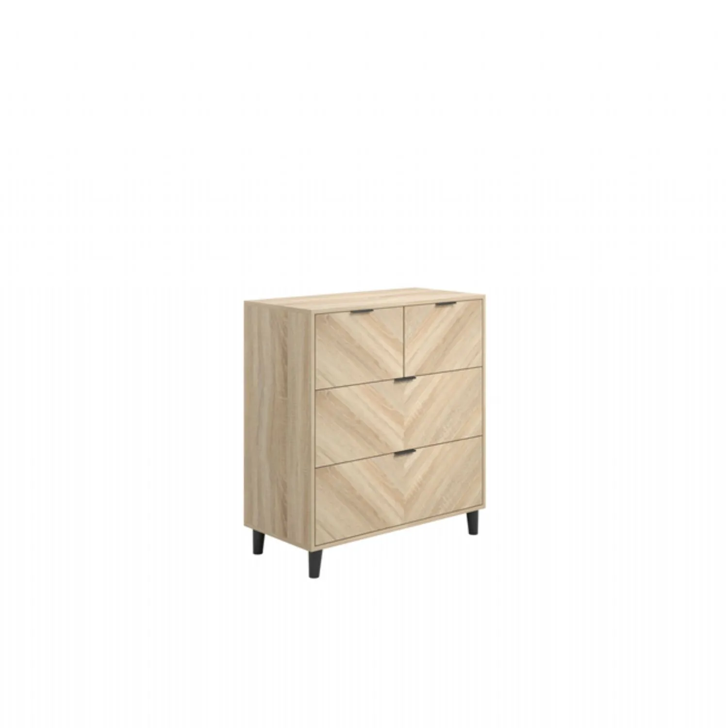 Light Oak Chevron Patterned Chest of 4 Drawers