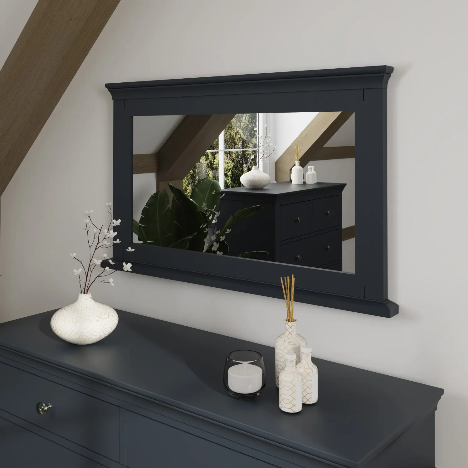 Classic Rectangular Dark Grey Painted Wall Mirror