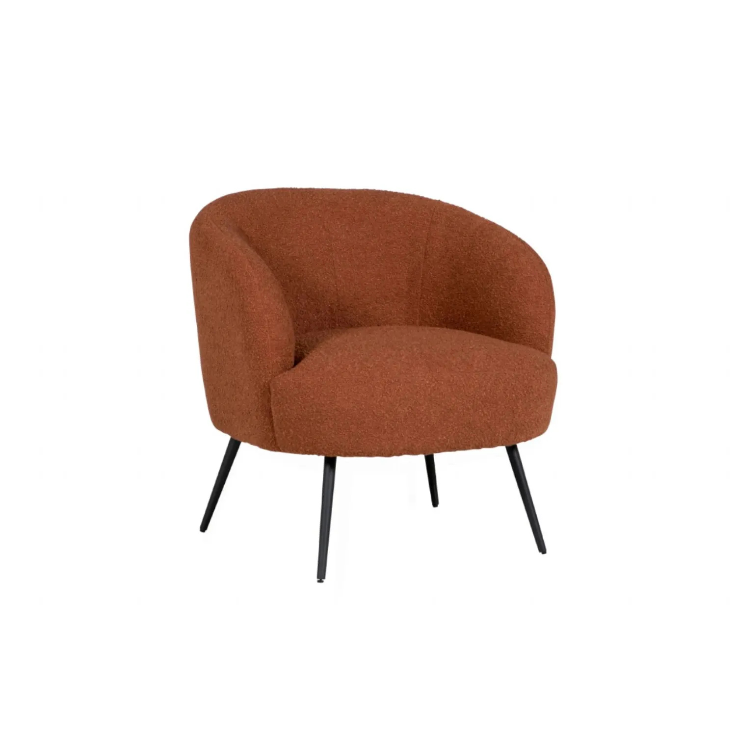 Rust Orange Boucle Fabric Occasional Tub Chair Black Legs