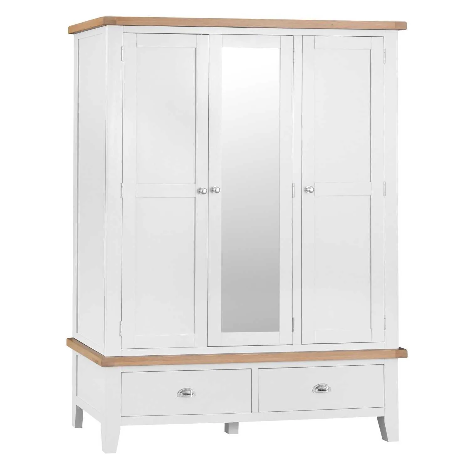 Modern Oak White Painted Large 3 Door 2 Drawer Bedroom Wardrobe 195 x 145cm