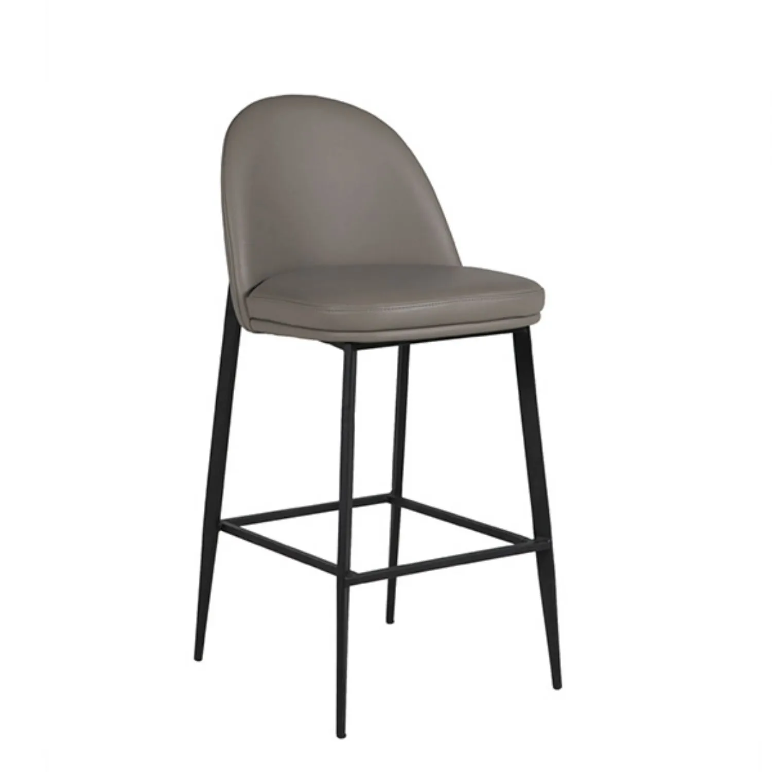 Grey Leather Bar Stool Black Metal Frame and Legs